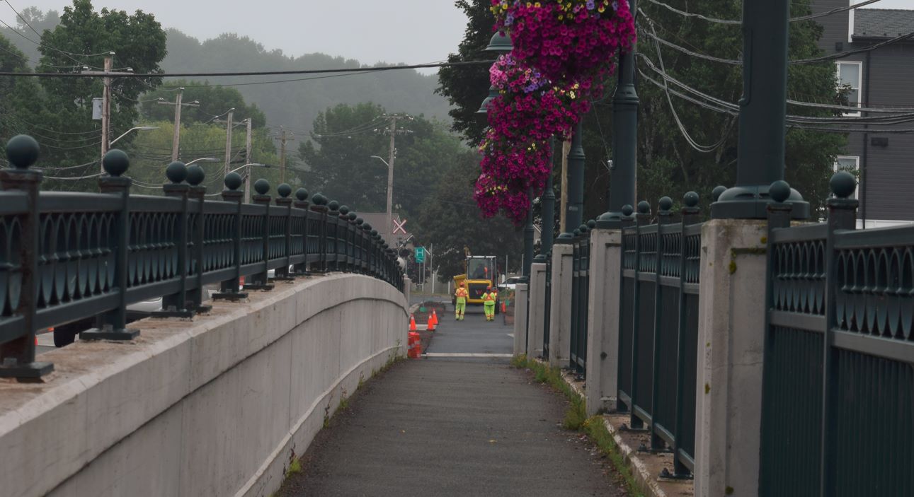 Bridge at the east end of Main Street Image looking east along the bridge at the east end of Main Street in Antigonish, Nova Scotia