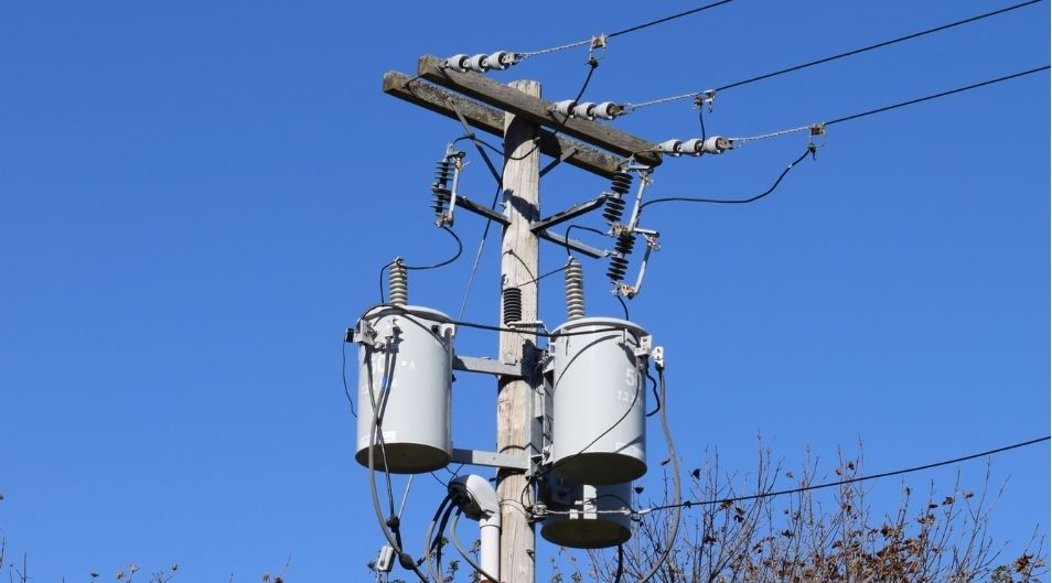 Pole top transformers along Hawthorne Street Pole top transformers along Hawthorne Street