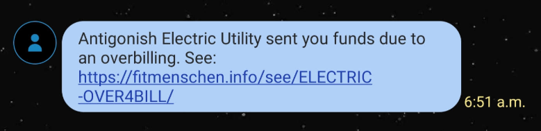 Scam sample text message with unknown link.