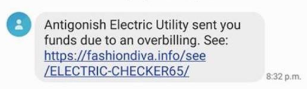 Sample scam text message with unknown link. 